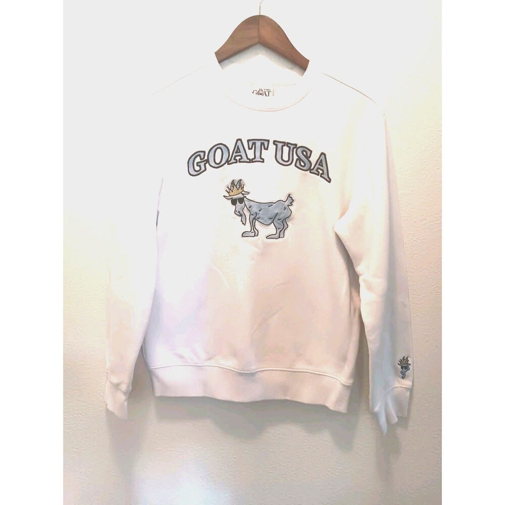 GOAT USA Crewneck Sweatshirt Unisex Size XS Cream White Graphic Fall 2022 Logo